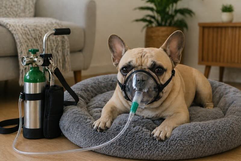 French Bulldog receiving oxygen therapy